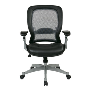 Light Air Grid® Manager's Chair with Black Top Grain Leather Seat and Trim and Platinum Finish Base