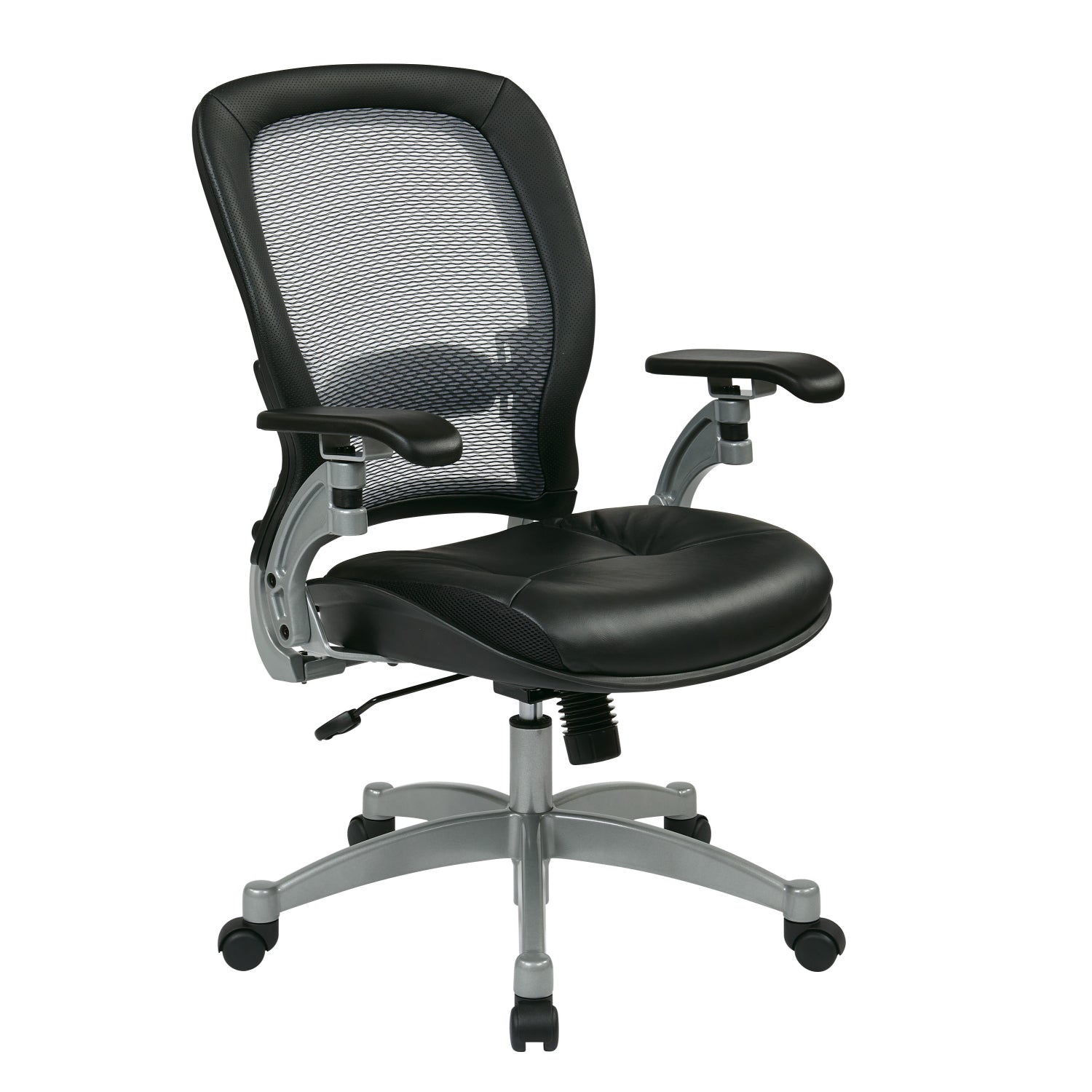 Light Air Grid® Manager's Chair with Black Top Grain Leather Seat and Trim and Platinum Finish Base