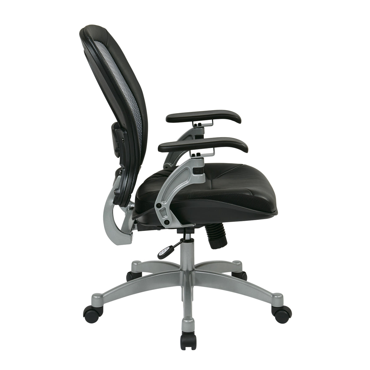 Light Air Grid® Manager's Chair with Black Top Grain Leather Seat and Trim and Platinum Finish Base