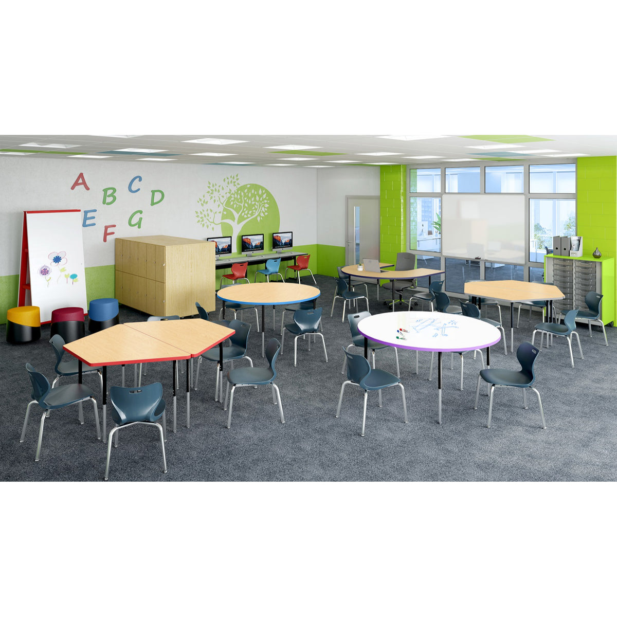 Imagination Station 48" Circle Activity Table with Dry Erase Markerboard Top, Modern Classic Adjustable Height Legs
