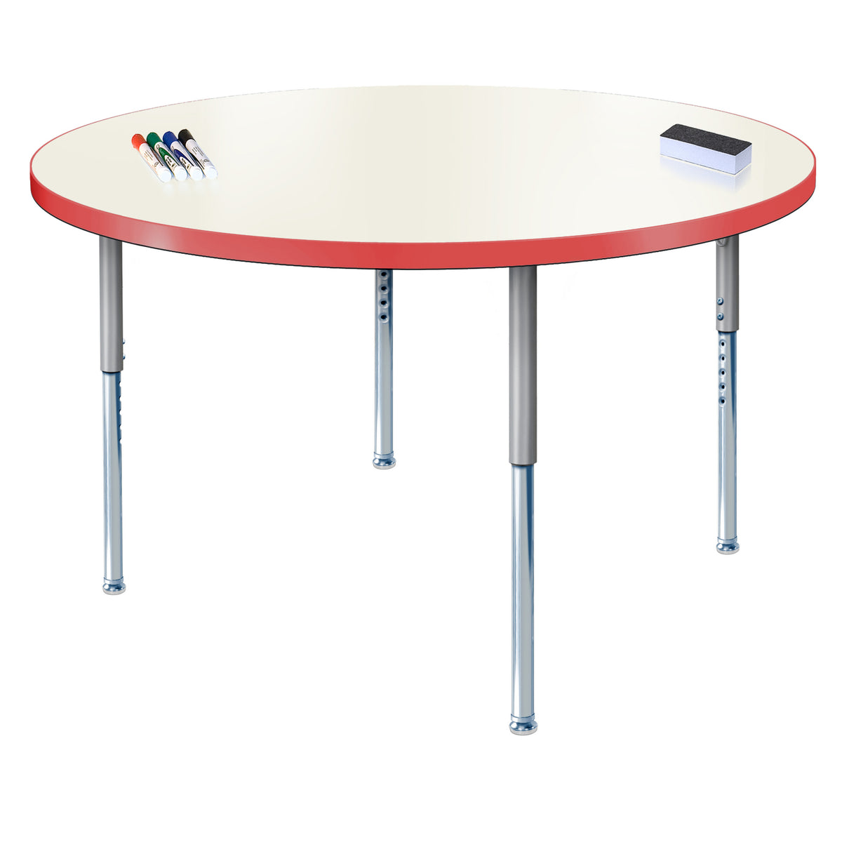 Imagination Station 48" Circle Activity Table with Dry Erase Markerboard Top, Modern Classic Adjustable Height Legs