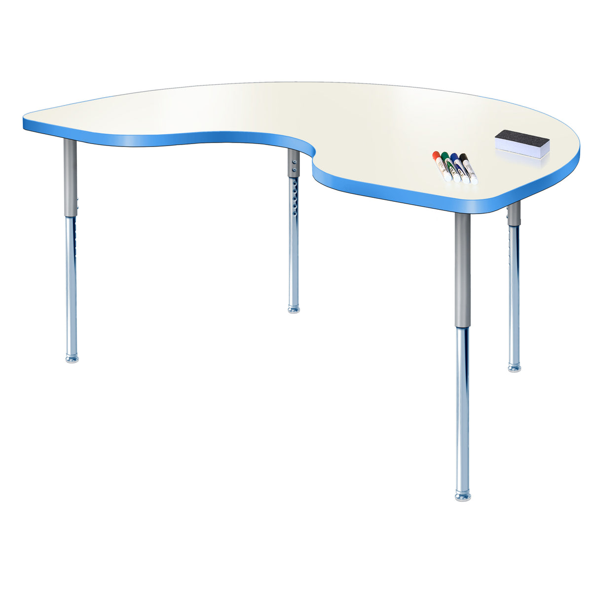 Imagination Station 48 x 72" Kidney Activity Table with Dry Erase Markerboard Top, Modern Classic Adjustable Height Legs