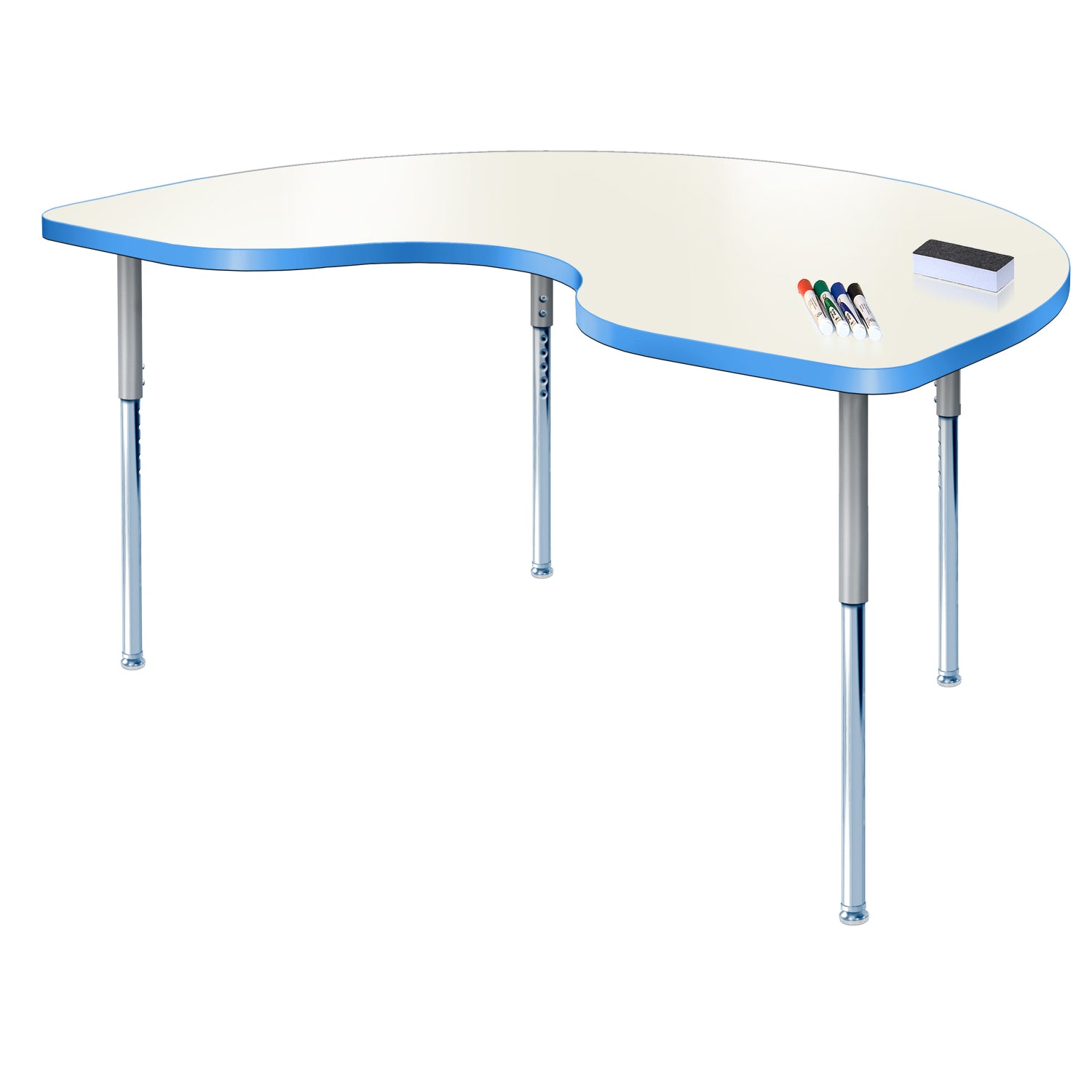 Imagination Station 48 x 72" Kidney Activity Table with Dry Erase Markerboard Top, Modern Classic Adjustable Height Legs