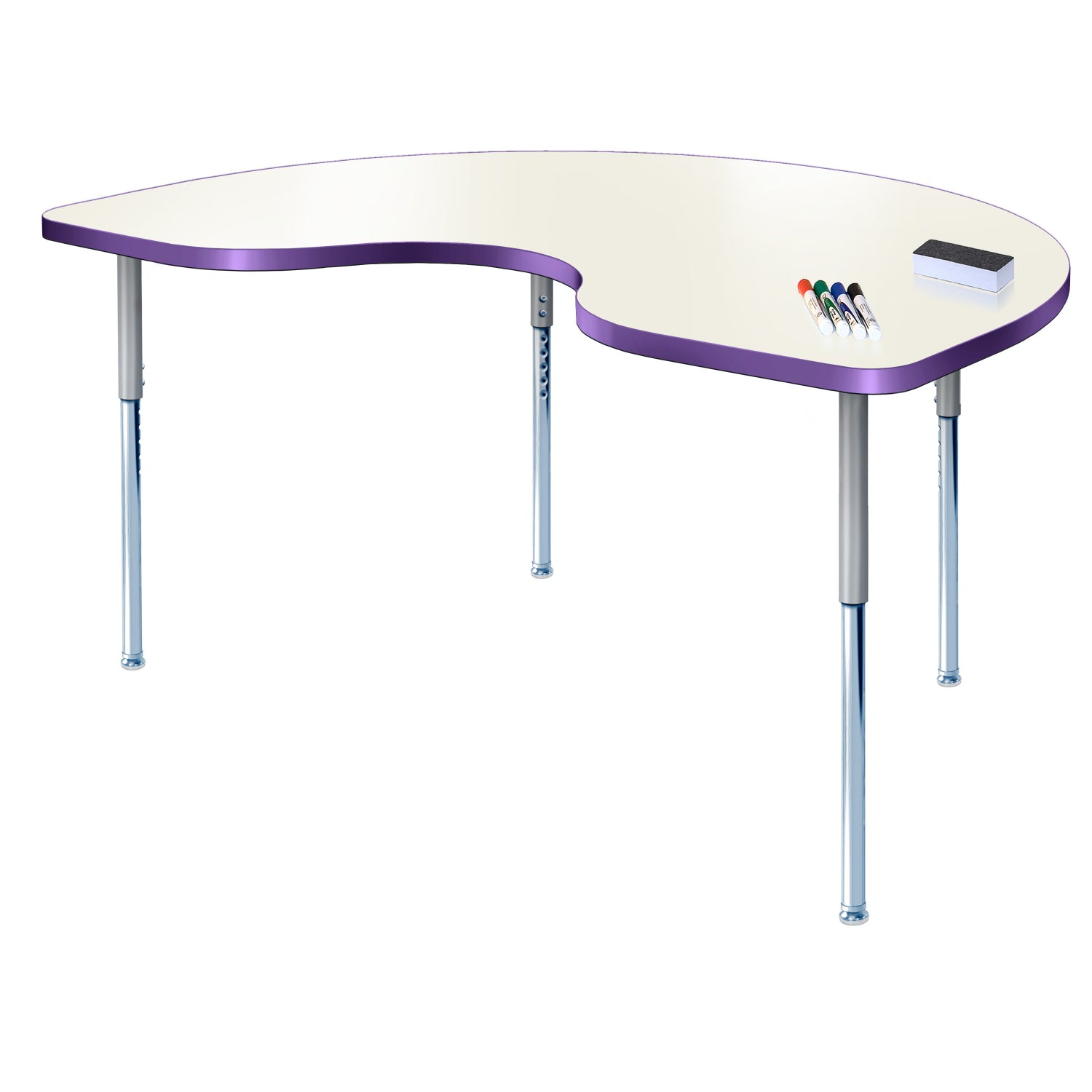 Imagination Station 36 x 72" Kidney Activity Table with Dry Erase Markerboard Top, Modern Classic Adjustable Height Legs