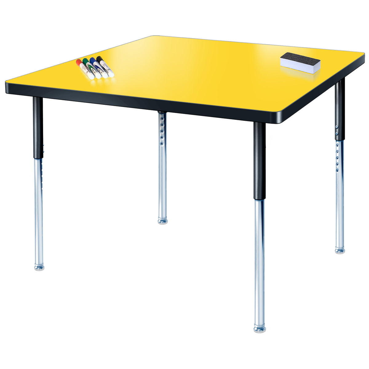 Imagination Station 36 x 36" Square Activity Table with Dry Erase Markerboard Top, Modern Classic Adjustable Height Legs
