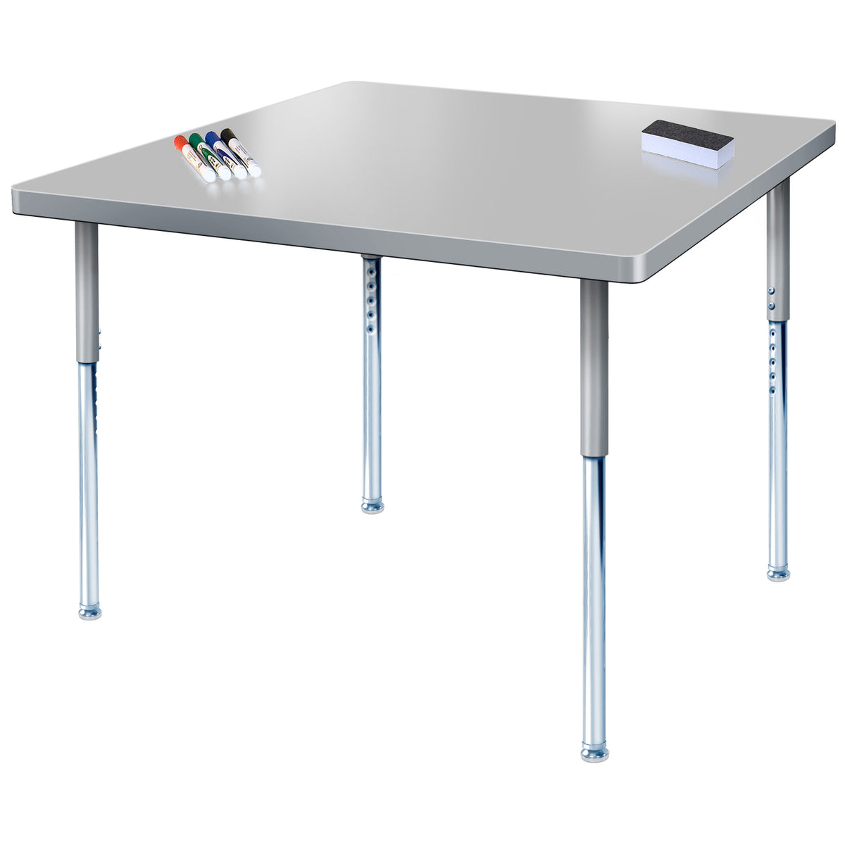 Imagination Station 36 x 36" Square Activity Table with Dry Erase Markerboard Top, Modern Classic Adjustable Height Legs