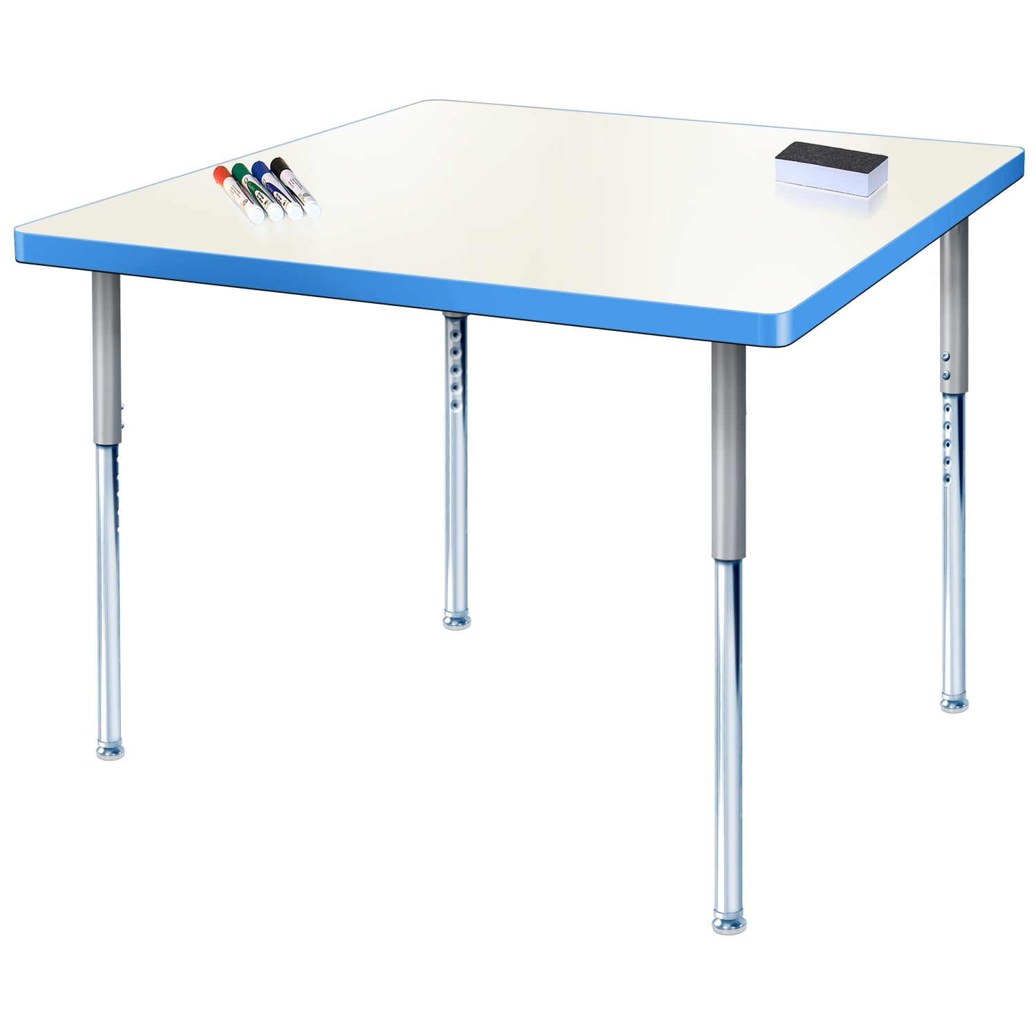 Imagination Station 36 x 36" Square Activity Table with Dry Erase Markerboard Top, Modern Classic Adjustable Height Legs