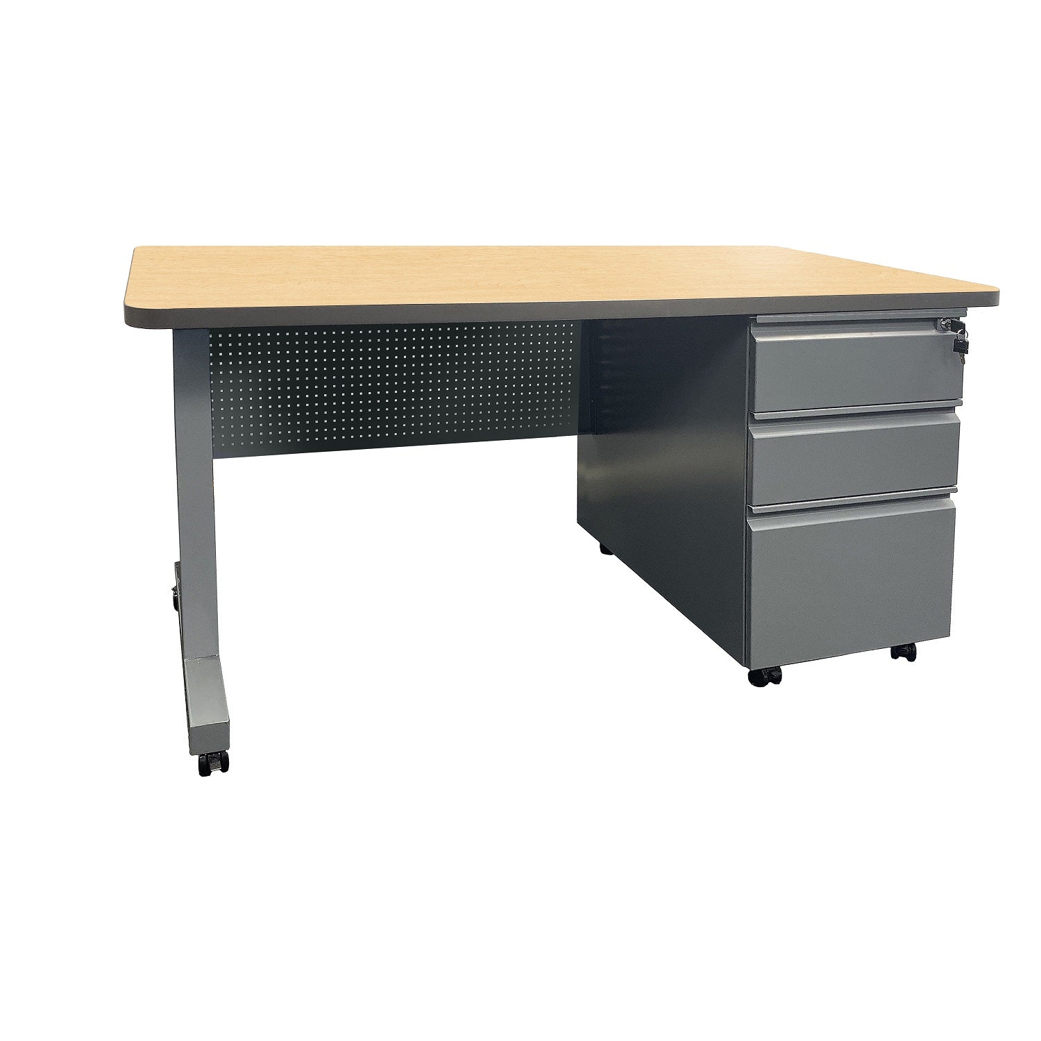 Mobile Single Pedestal Teacher/Administrator Desk with Rectangular Top, 24" x 54"