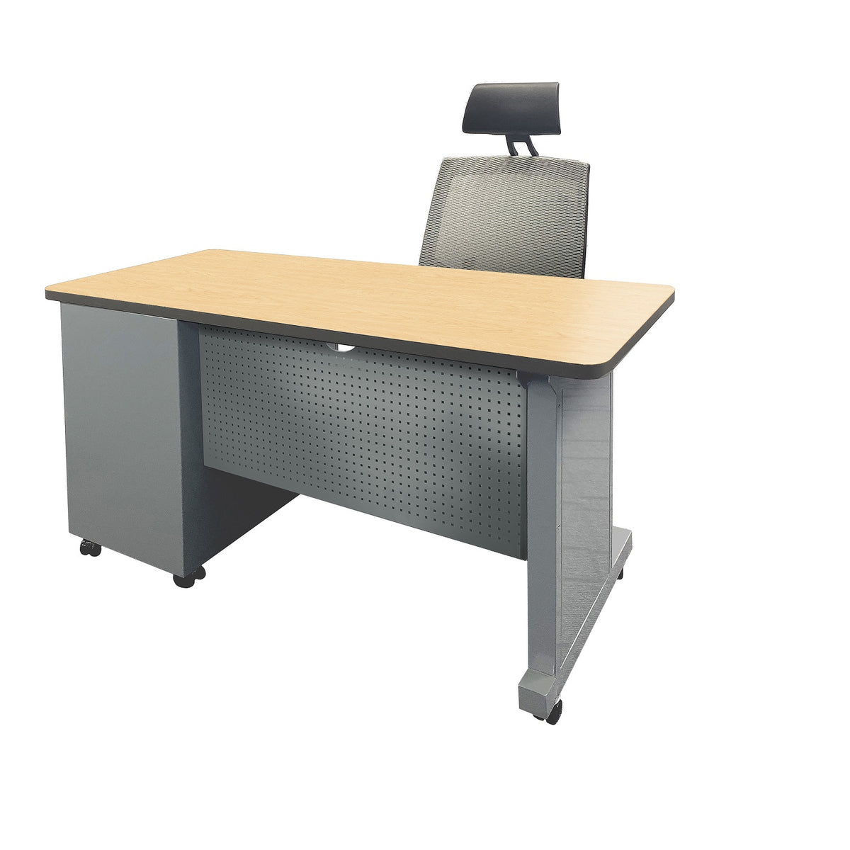 Mobile Single Pedestal Teacher/Administrator Desk with Rectangular Top, 24" x 54"