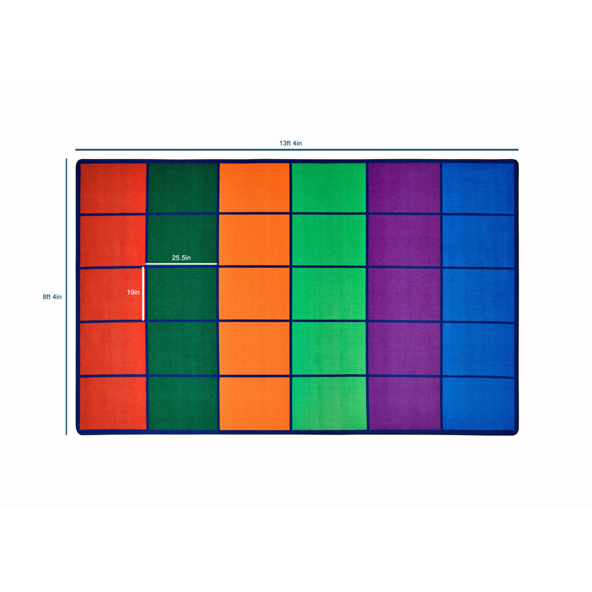 Carpets for Kids Colorful Rows Seating Rug, 8'4" x 13'4" Rectangle, Seats 30