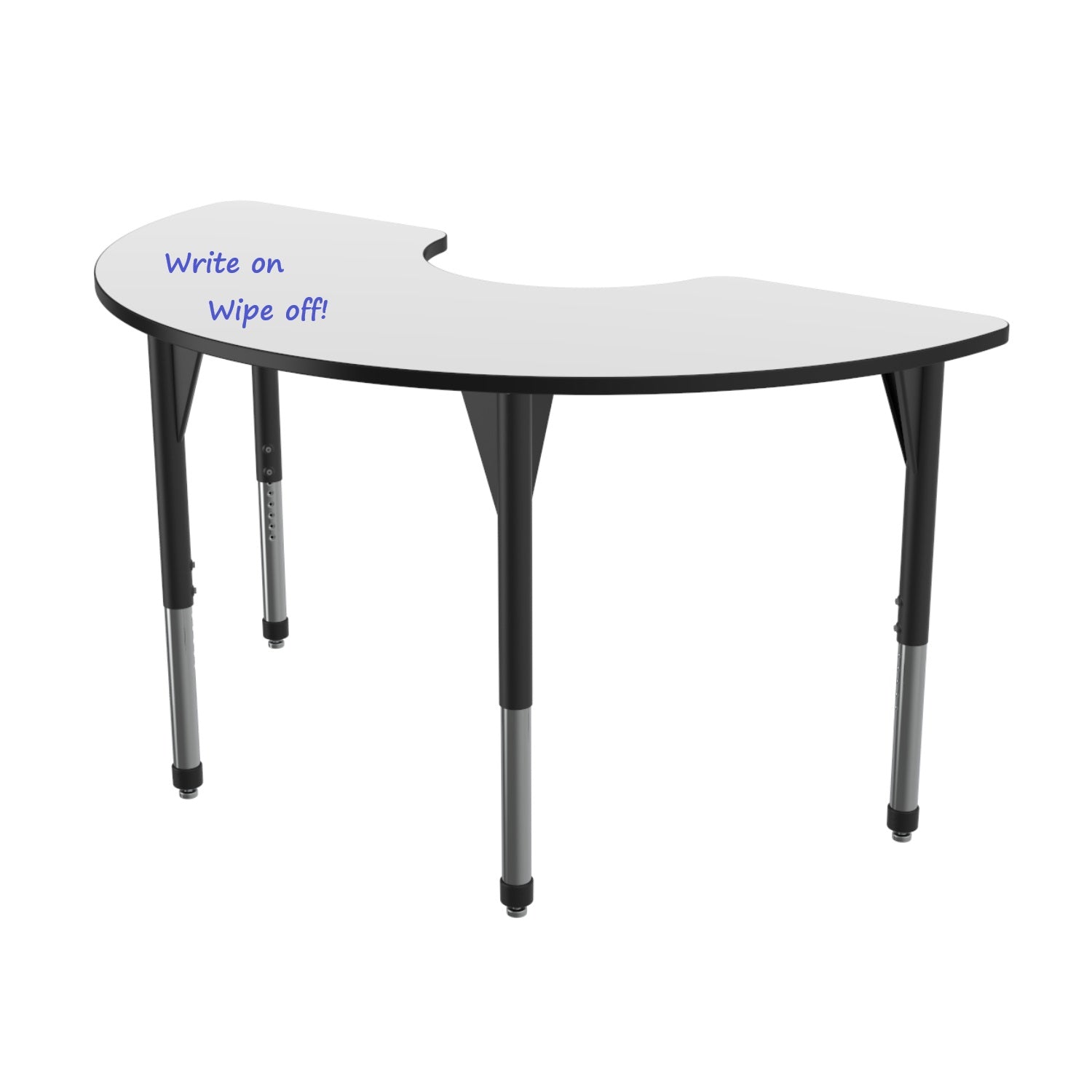 Premier White Dry Erase Standing Height Collaborative Classroom Table, 36" x 72" Half Moon