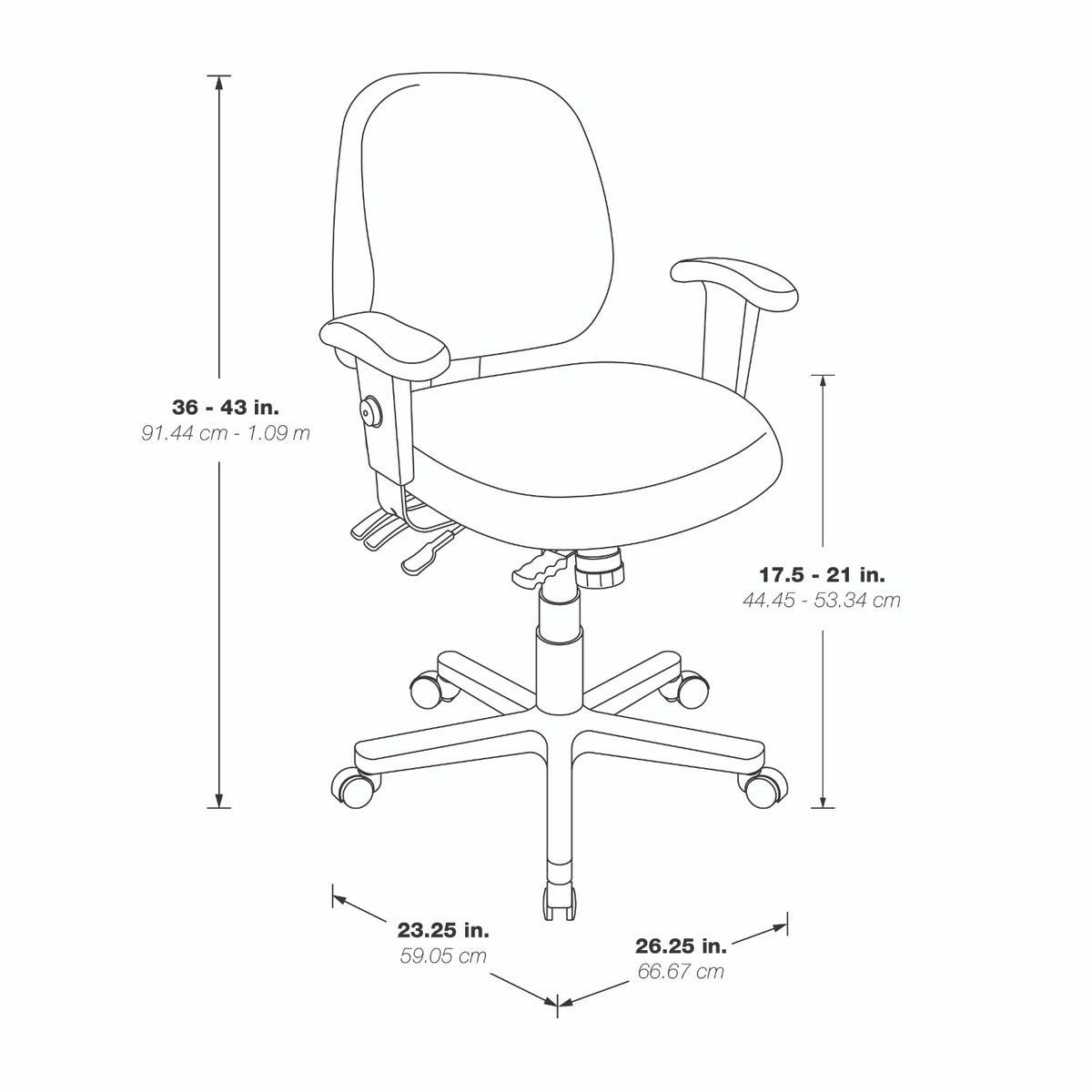 Mid-Back Multi Function Ergonomic Chair, Black Padded Fabric Seat