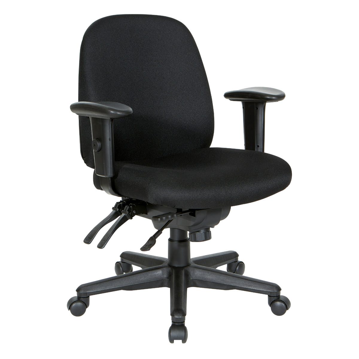 Mid-Back Multi Function Ergonomic Chair, Black Padded Fabric Seat