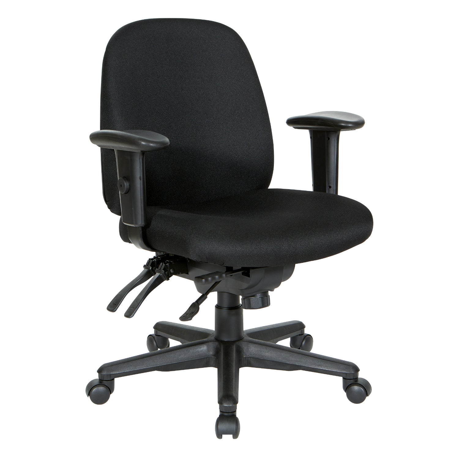 Mid-Back Multi Function Ergonomic Chair, Black Padded Fabric Seat