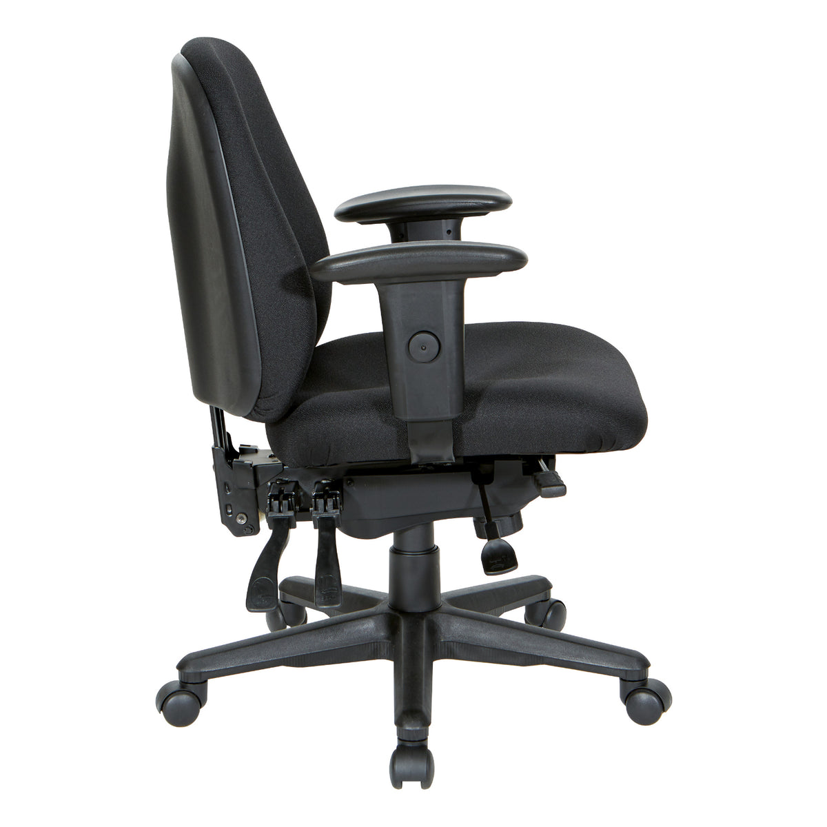 Mid-Back Multi Function Ergonomic Chair, Black Padded Fabric Seat