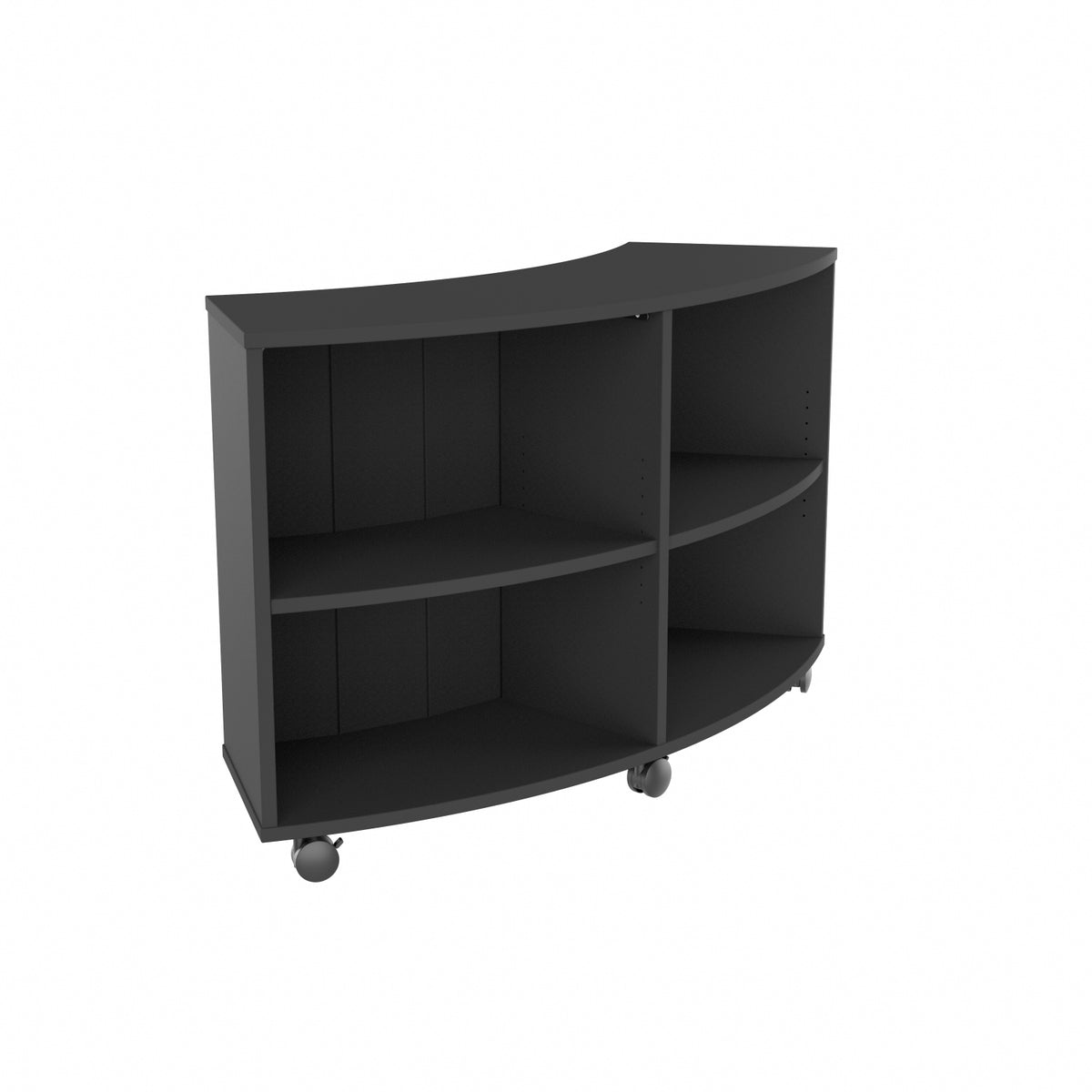 Single-Sided Curved Mobile Bookcase with 4 Shelves, 36" High