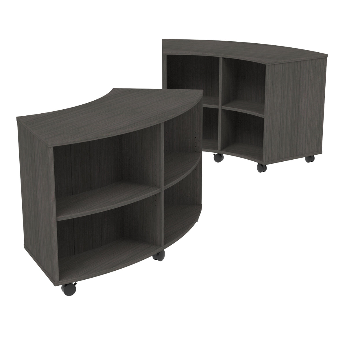 Double-Sided Curved Mobile Bookcase with 8 Shelves, 36" High
