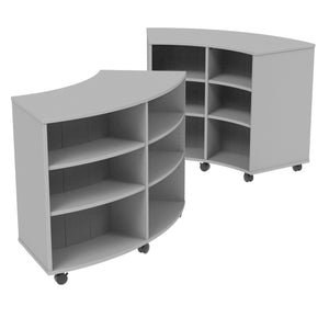 Double-Sided Curved Mobile Bookcase with 12 Shelves, 42" High