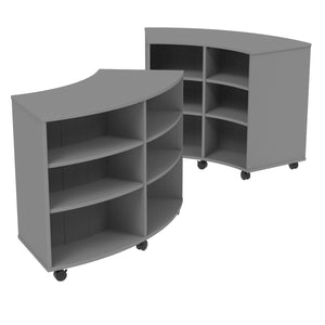 Double-Sided Curved Mobile Bookcase with 12 Shelves, 42" High