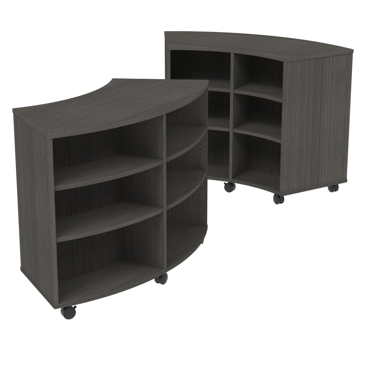 Double-Sided Curved Mobile Bookcase with 12 Shelves, 42" High