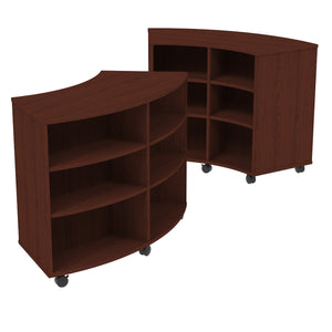 Double-Sided Curved Mobile Bookcase with 12 Shelves, 42" High