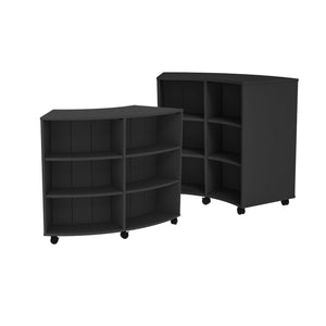 Double-Sided Curved Mobile Bookcase with 12 Shelves, 48" High