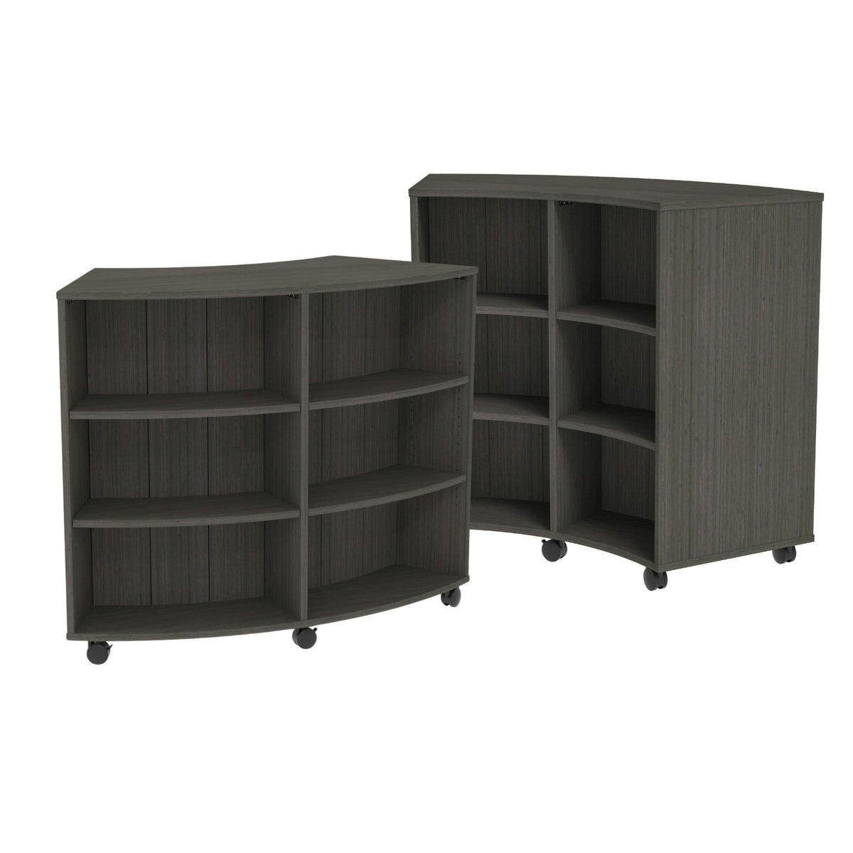 Double-Sided Curved Mobile Bookcase with 12 Shelves, 48" High