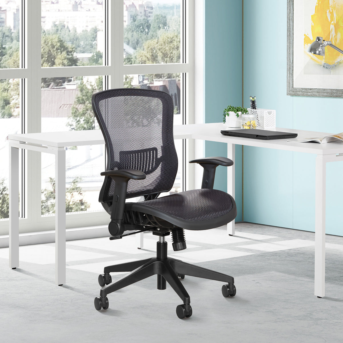 Professional Air Grid® Back Manager’s Chair with Fabric Seat, Adjustable Arms and Angled Nylon Base