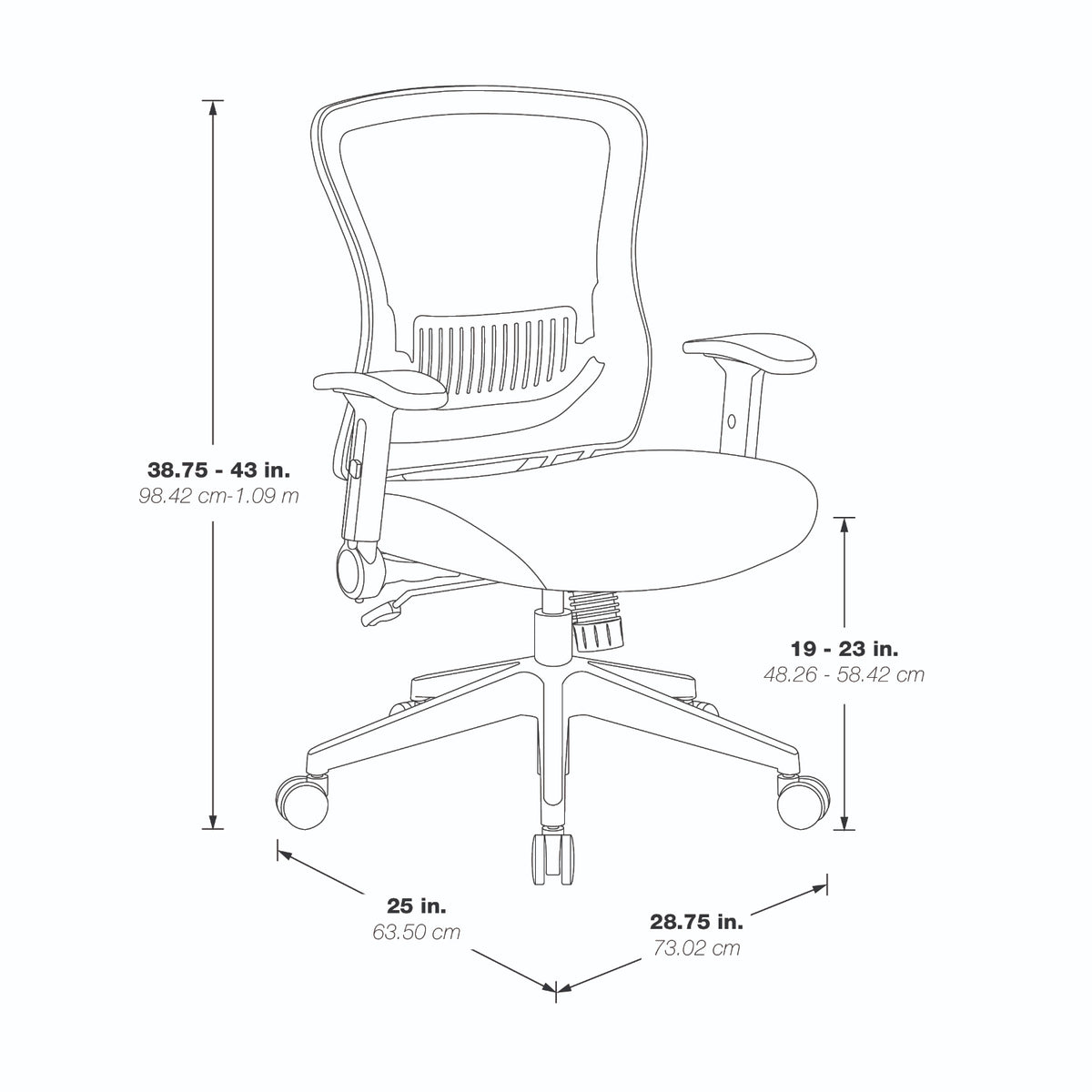 Dark Air Grid® Back and Padded Mesh Seat Manager’s Chair with Adjustable Plastic Lumbar Support, Height Adjustable Flip Arms and Nylon Base