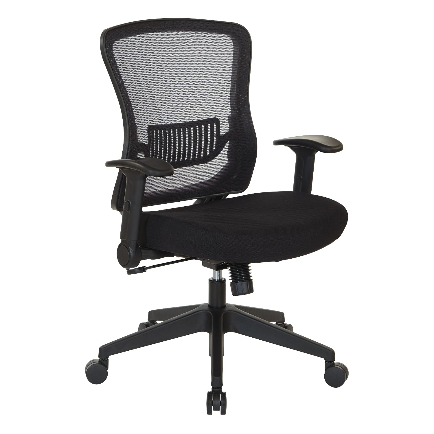 Dark Air Grid® Back and Padded Mesh Seat Manager’s Chair with Adjustable Plastic Lumbar Support, Height Adjustable Flip Arms and Nylon Base