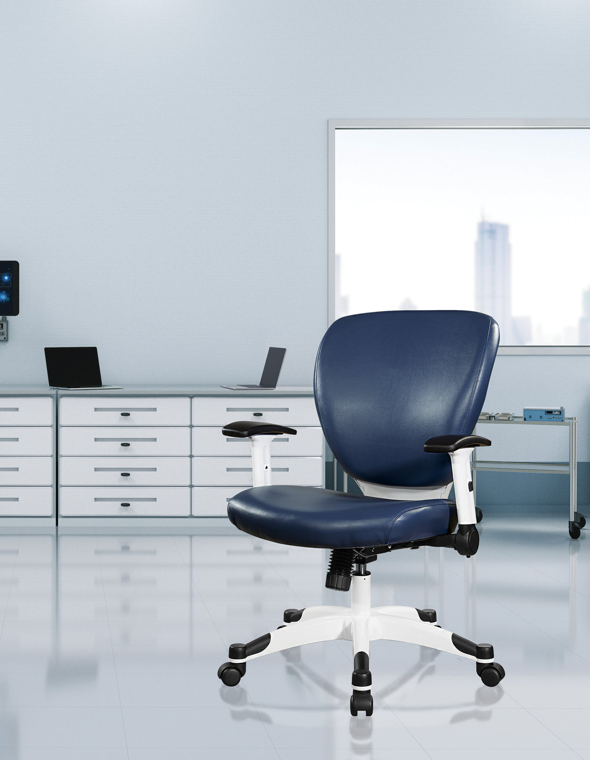 Pulsar Series White Frame Finish Manager’s Chair with Dillon/Castillo Seat and Back, Height Adjustable Flip Arms and Coated Nylon Base