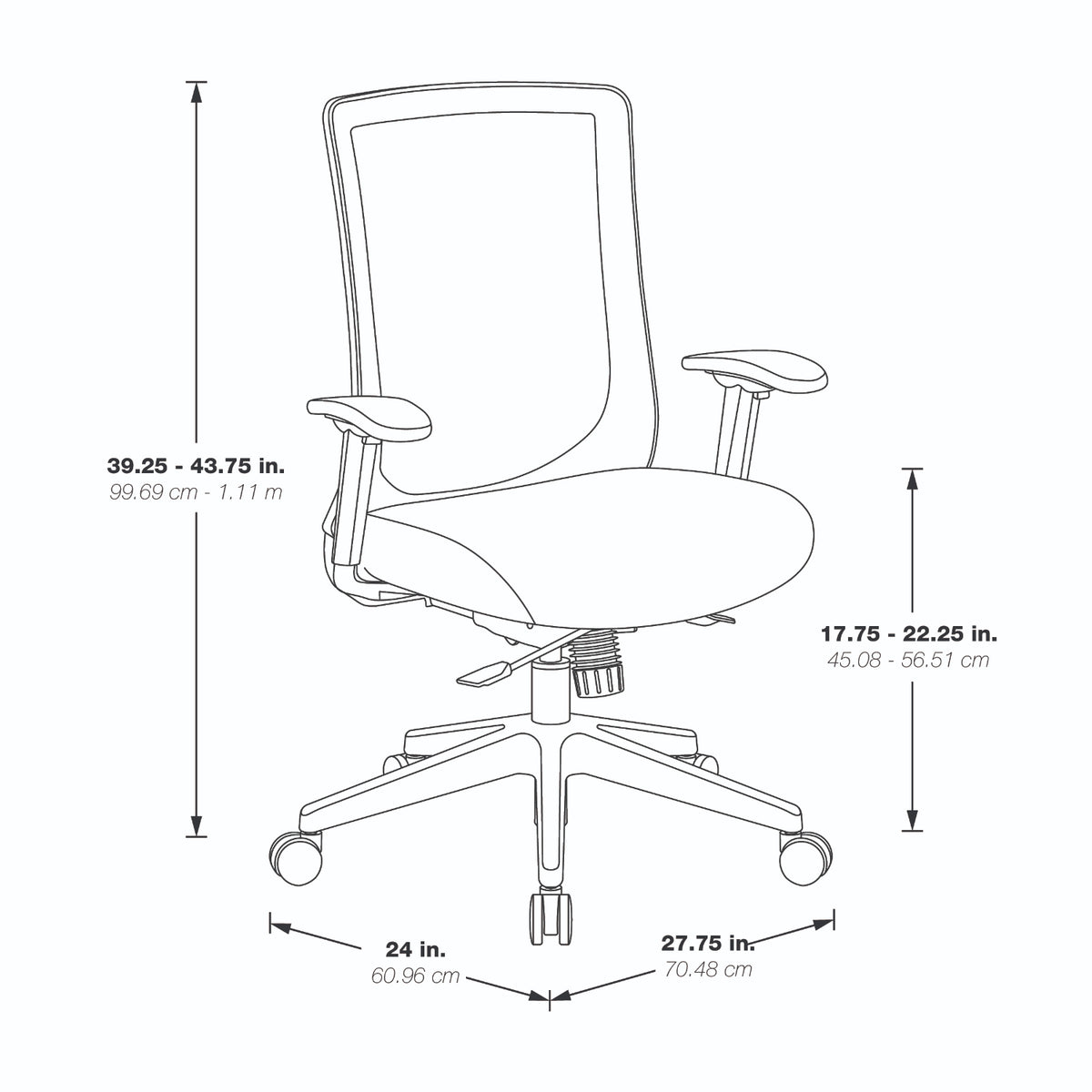 High Back Black Vertical Mesh Chair with Black Bonded Leather Seat, Height Adjustable Arms, Seat Slider, and Angled Silver Base