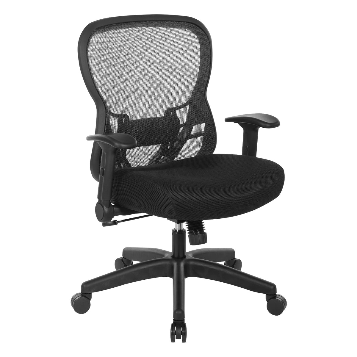 R2 SpaceGrid Back Chair with Memory Foam Black Mesh Seat, Height Adjustable Flip Arms, Adjustable Lumbar and Nylon Base