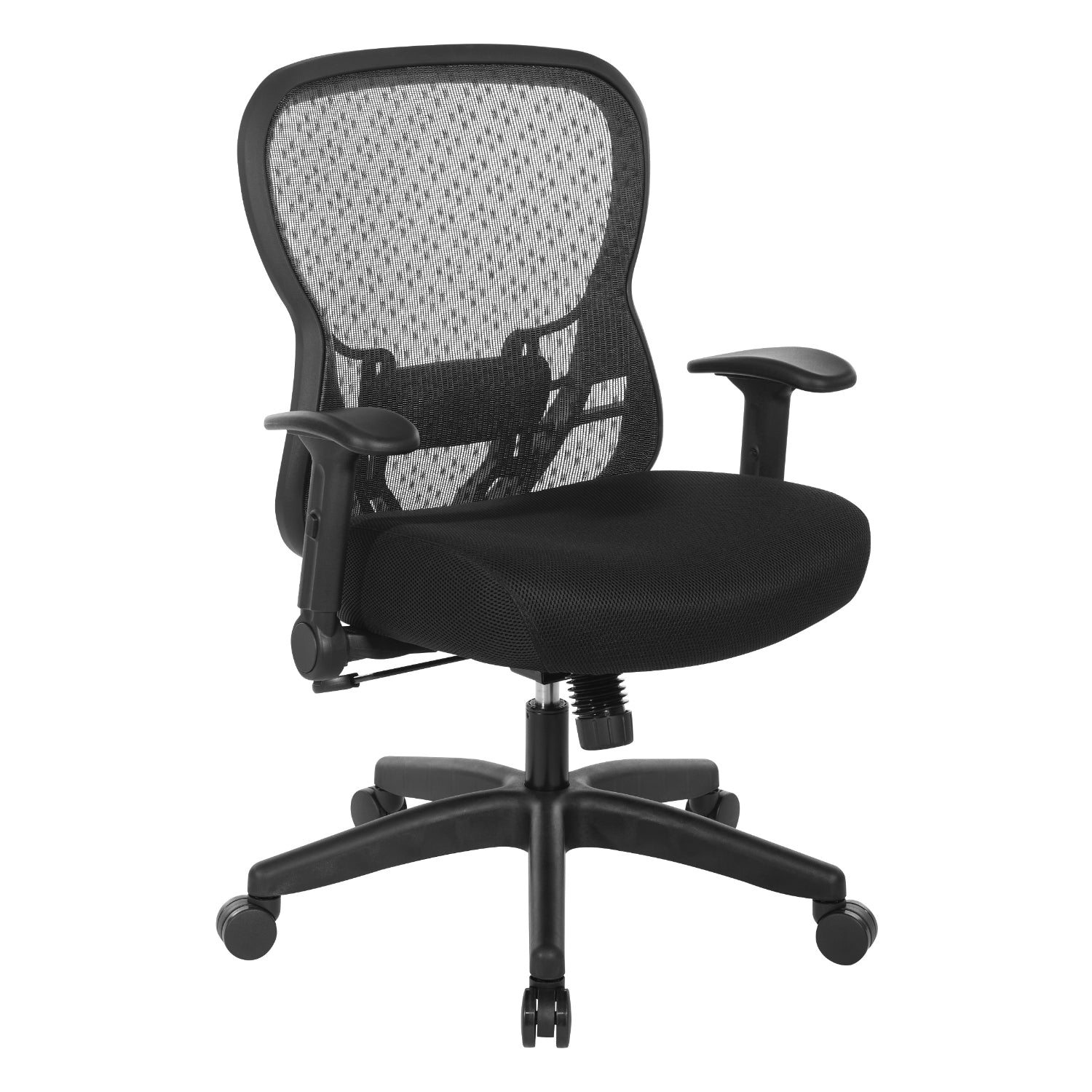 R2 SpaceGrid Back Chair with Memory Foam Black Mesh Seat, Height Adjustable Flip Arms, Adjustable Lumbar and Nylon Base