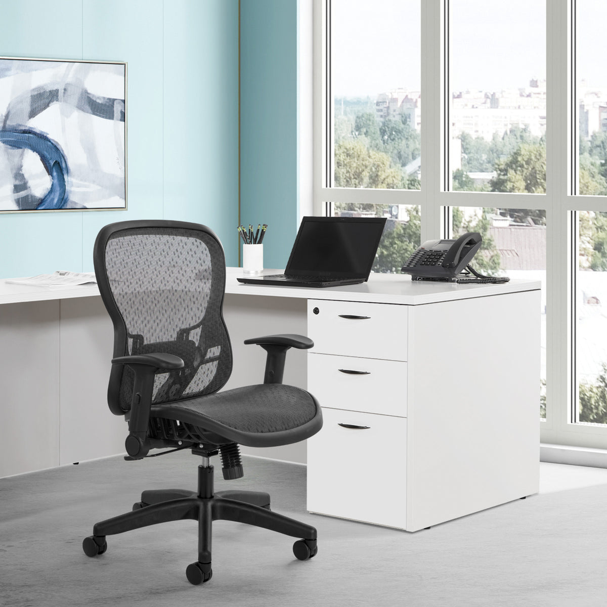 R2 SpaceGrid Seat and Back Chair with Height Adjustable Flip Arms, Adjustable Lumbar and Nylon Base