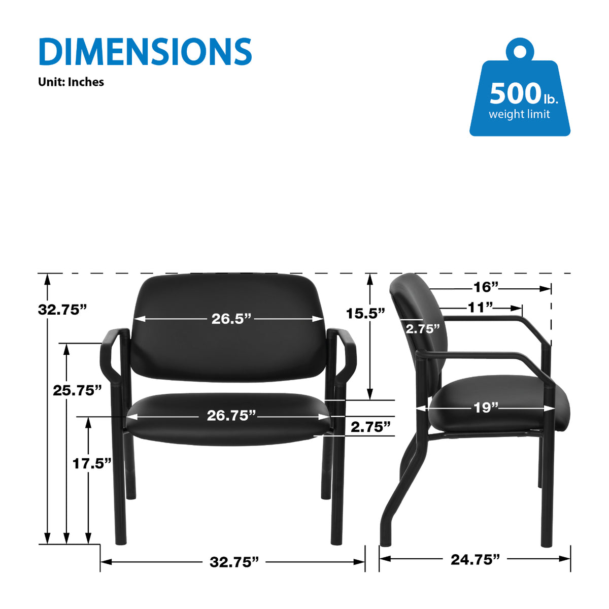 Big & Tall Silver Ion Technology Guest Chair, 500 lb. Capacity