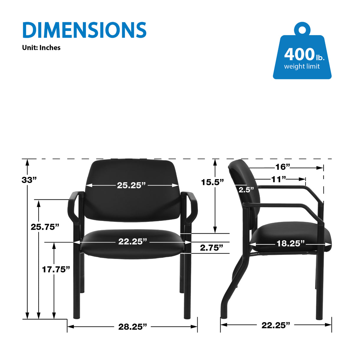 Big & Tall Silver Ion Technology Guest Chair, 400 lb. Capacity