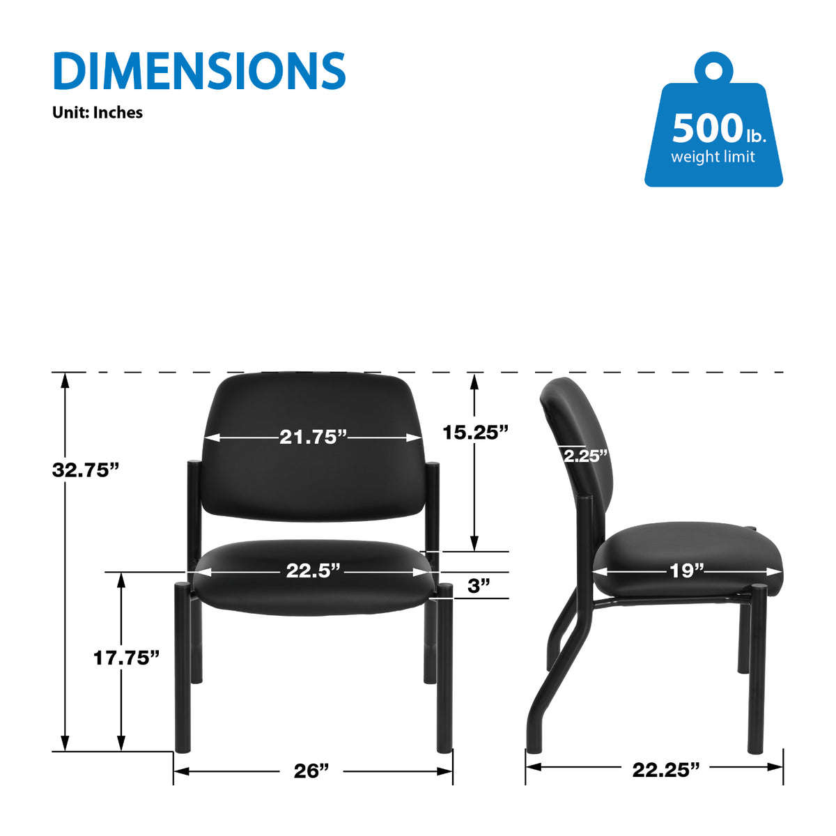 Big & Tall Silver Ion Technology Armless Guest Chair, 500 lb. Capacity