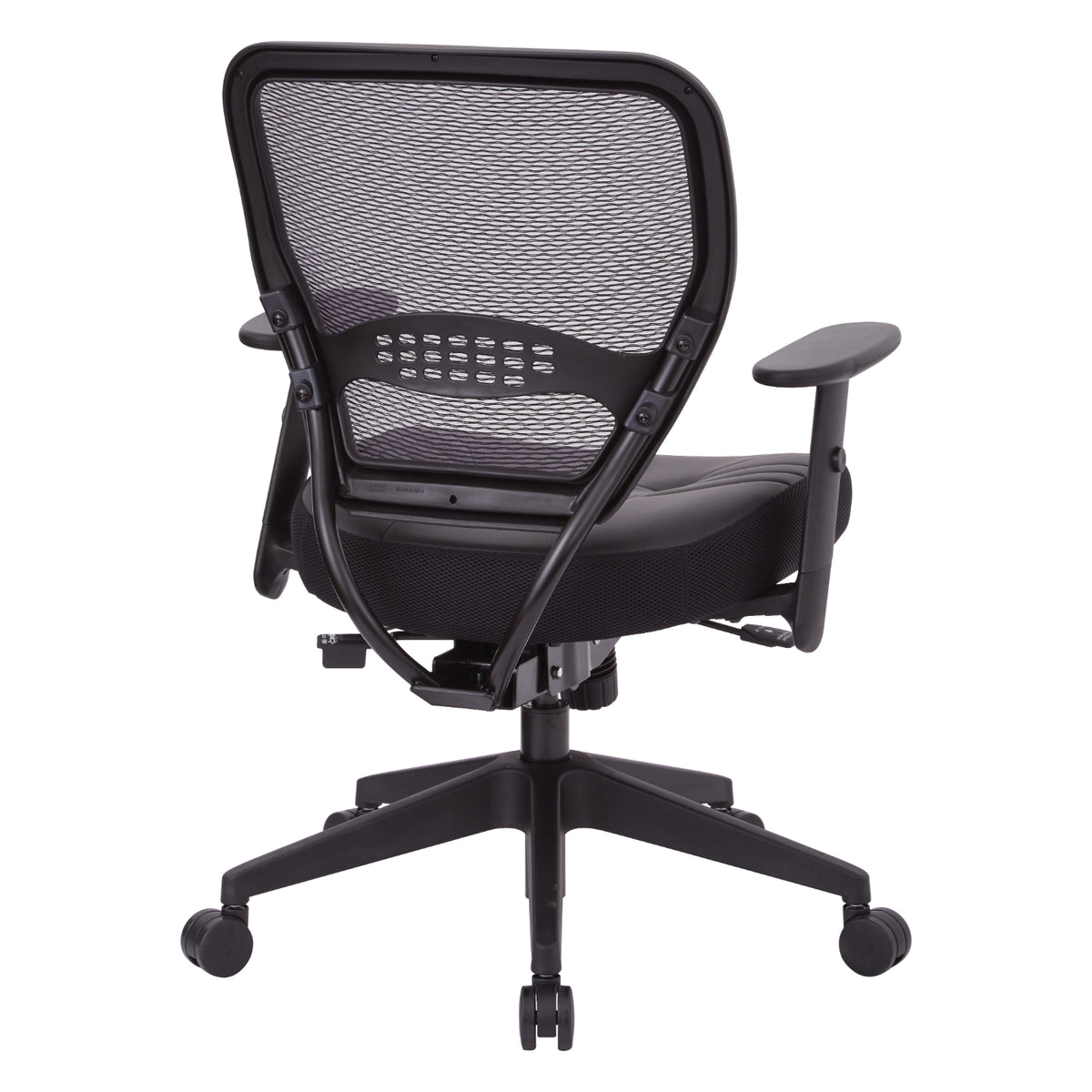 Air Grid® Back and Black Bonded Leather Seat Manager’s Chair with Adjustable Angled Arms, Seat Slider and Angled Nylon Base