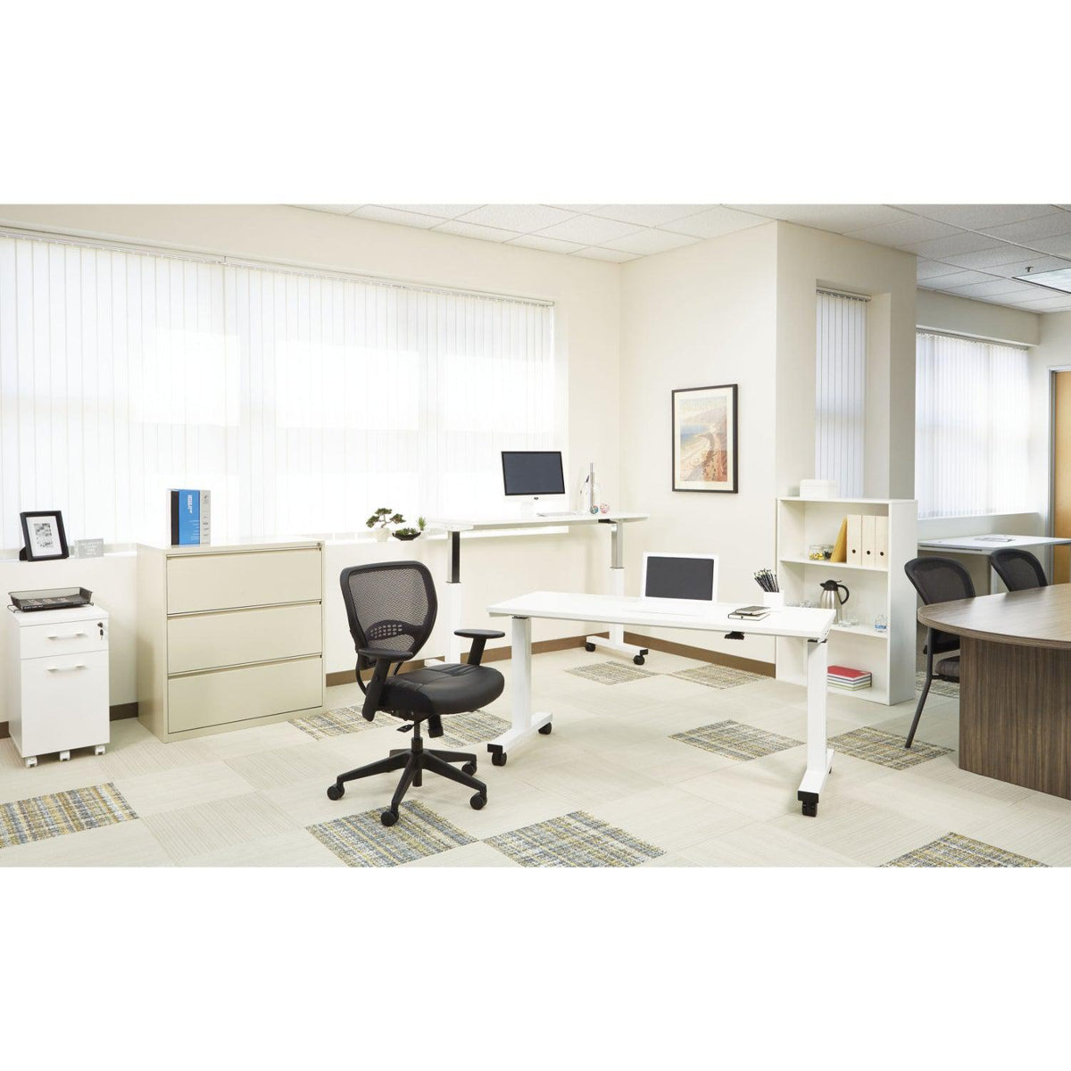 Air Grid® Back and Black Bonded Leather Seat Manager’s Chair with Adjustable Angled Arms, Seat Slider and Angled Nylon Base