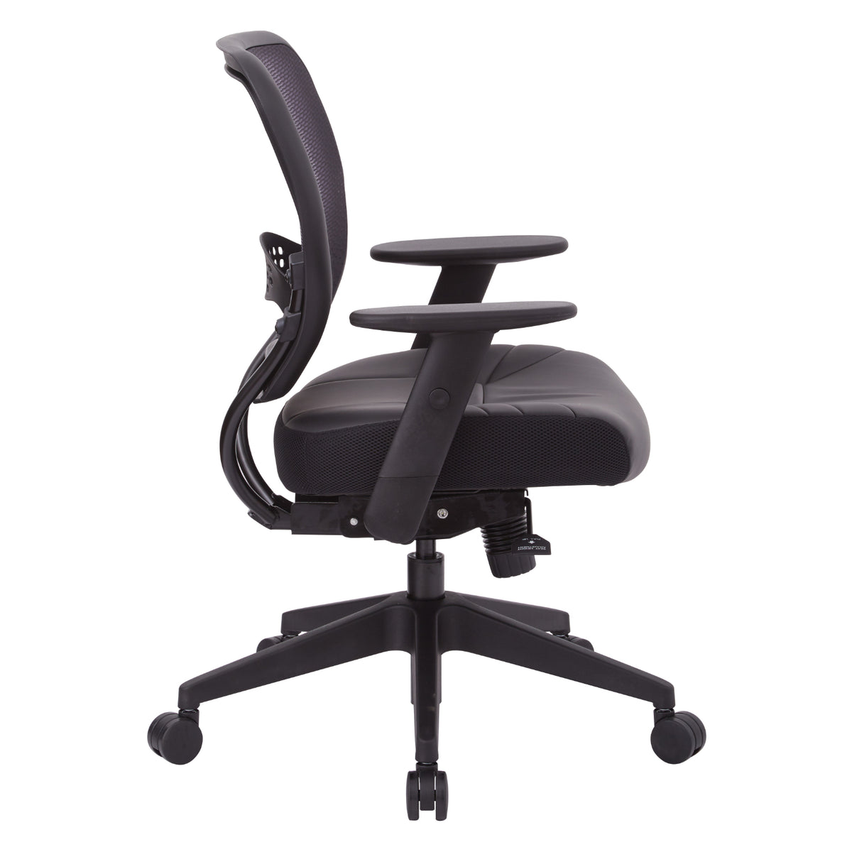 Air Grid® Back and Black Bonded Leather Seat Manager’s Chair with Adjustable Angled Arms, Seat Slider and Angled Nylon Base
