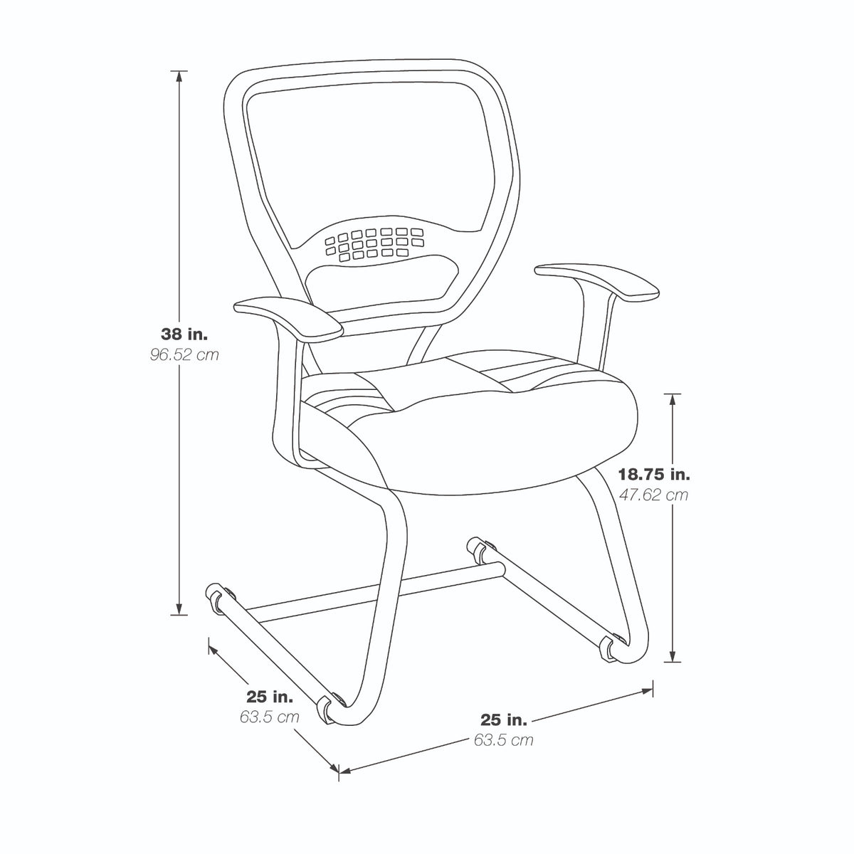 Professional Air Grid® Back Visitor’s Chair with Bonded Leather Seat, Fixed Arms and Sled Base