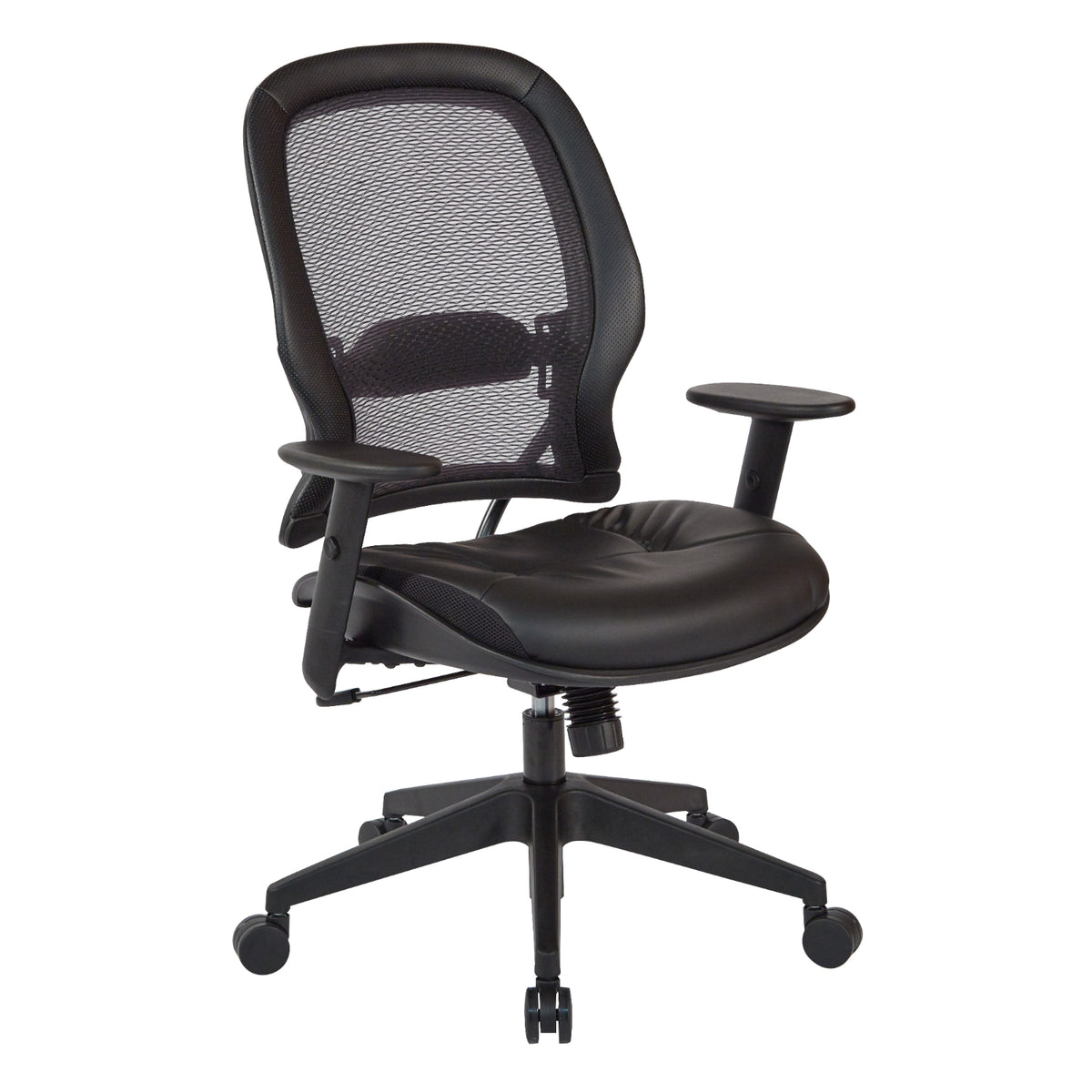 Dark Air Grid® Back and Bonded Leather Seat Manager’s Chair with Angled Adjustable Height Arms, Adjustable Lumbar Support and Angled Nylon Base