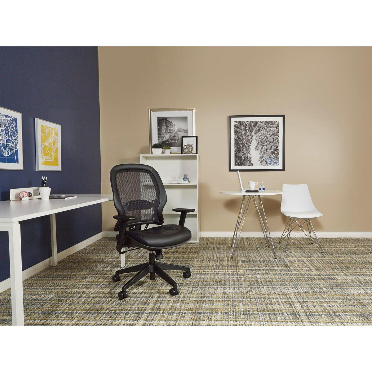 Dark Air Grid® Back and Bonded Leather Seat Manager’s Chair with Angled Adjustable Height Arms, Adjustable Lumbar Support and Angled Nylon Base