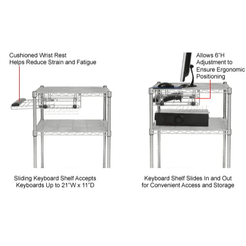 Global Industrial Mobile Computer Workstation, 34" H