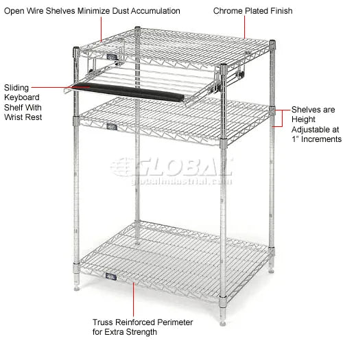 Global Industrial Mobile Computer Workstation, 42" H