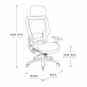 Big and Tall Air Grid® Seat and Back Manager's Chair with Adjustable Headrest, Adjustable Lumbar Support, 2-Way Adjustable Arms and Aluminum Silver Base