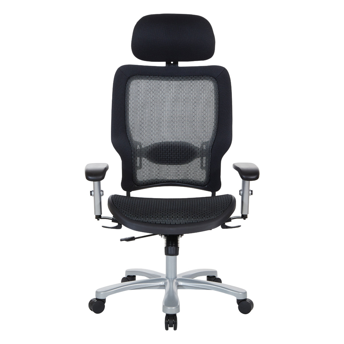 Big and Tall Air Grid® Seat and Back Manager's Chair with Adjustable Headrest, Adjustable Lumbar Support, 2-Way Adjustable Arms and Aluminum Silver Base