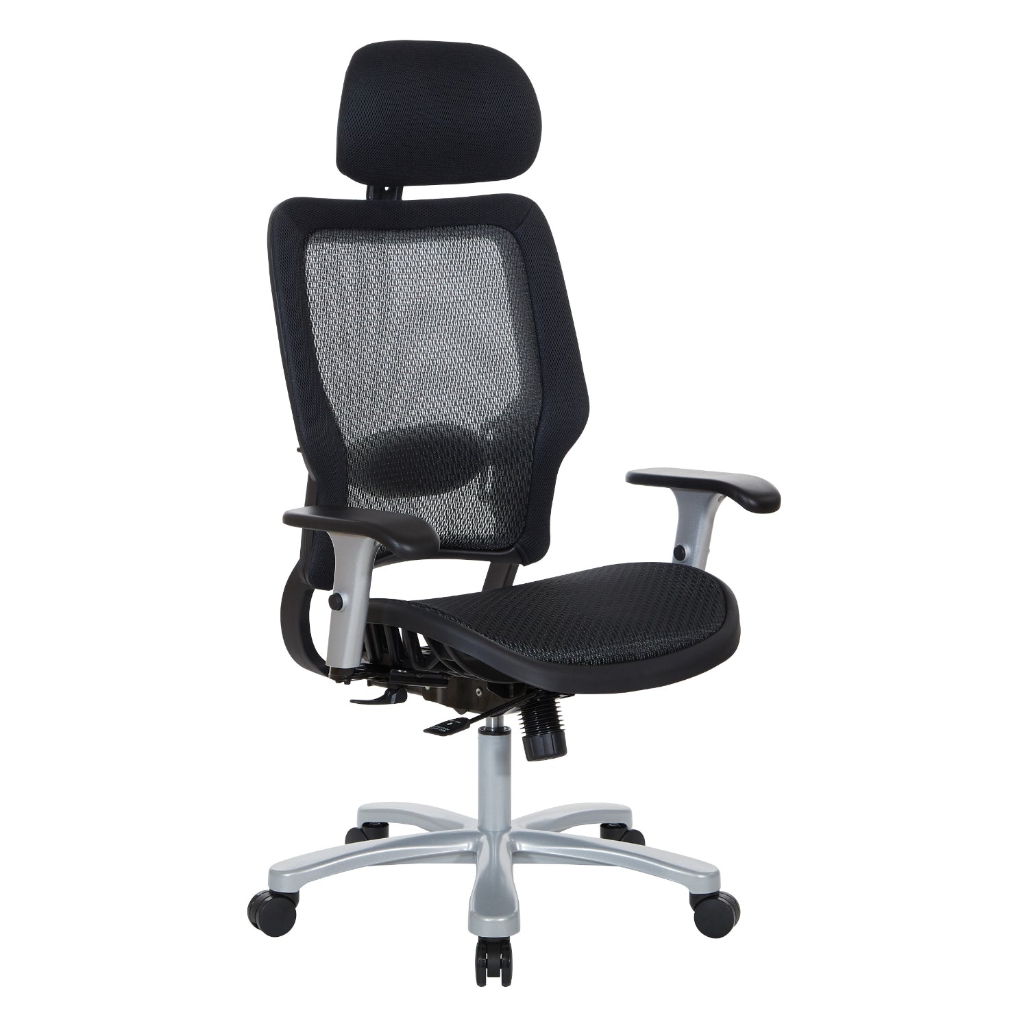 Big and Tall Air Grid® Seat and Back Manager's Chair with Adjustable Headrest, Adjustable Lumbar Support, 2-Way Adjustable Arms and Aluminum Silver Base
