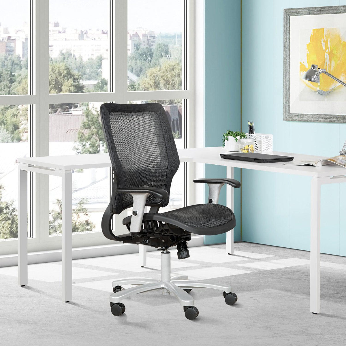 Big and Tall Air Grid® Seat and Back Manager's Chair with Adjustable Lumbar Support, 2-Way Adjustable Arms and Aluminum Silver Base